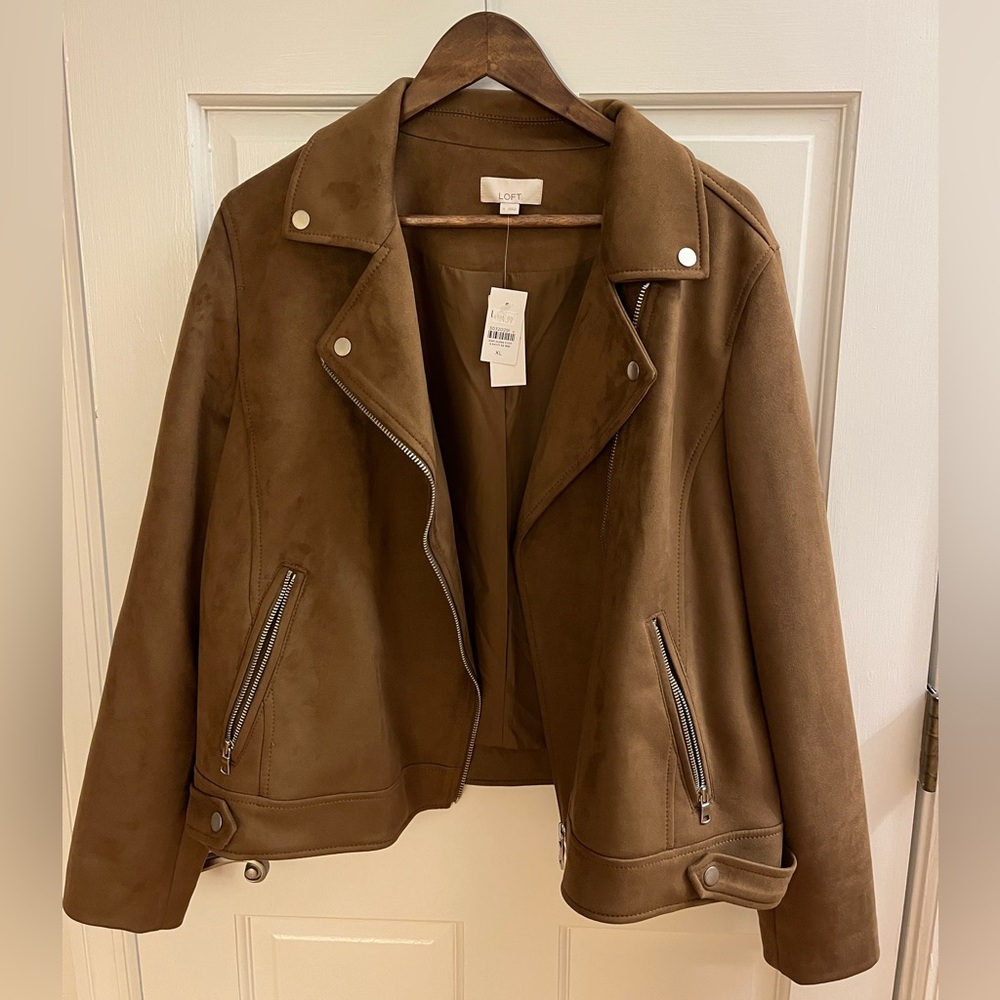 NWT Loft Tan Faux Suade Biker Jacket